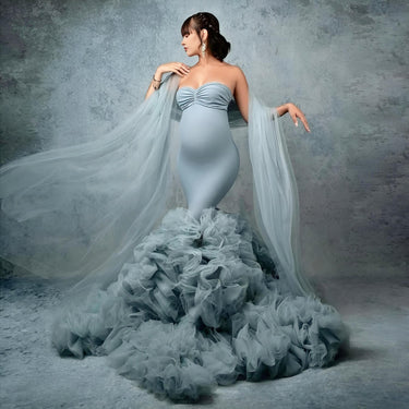 Puffy Ruffles Maternity Dress For Photoshoot Women Pregnant Gowns Lush Tulle Robe Bathrobes Blue Sweetheart Maxi Dresses Shawl, Drestiny, Maternity photoshoot dress, Long maternity photoshoot dress, Boho maternity photoshoot dress, Cheap maternity photoshoot dress, XS, S, M, L, XL, XXL, 3XL, XXXL, 2, 4, 6, 8, 10, 12, 14, 16, Plus size maternity dresses for photoshoots, blue, Off Shoulder, Sleeveless, Maxi Dresses, Dresses, United States, Canada, Australia, New Zealand, United Kingdom, USA, shopdrestiny.com